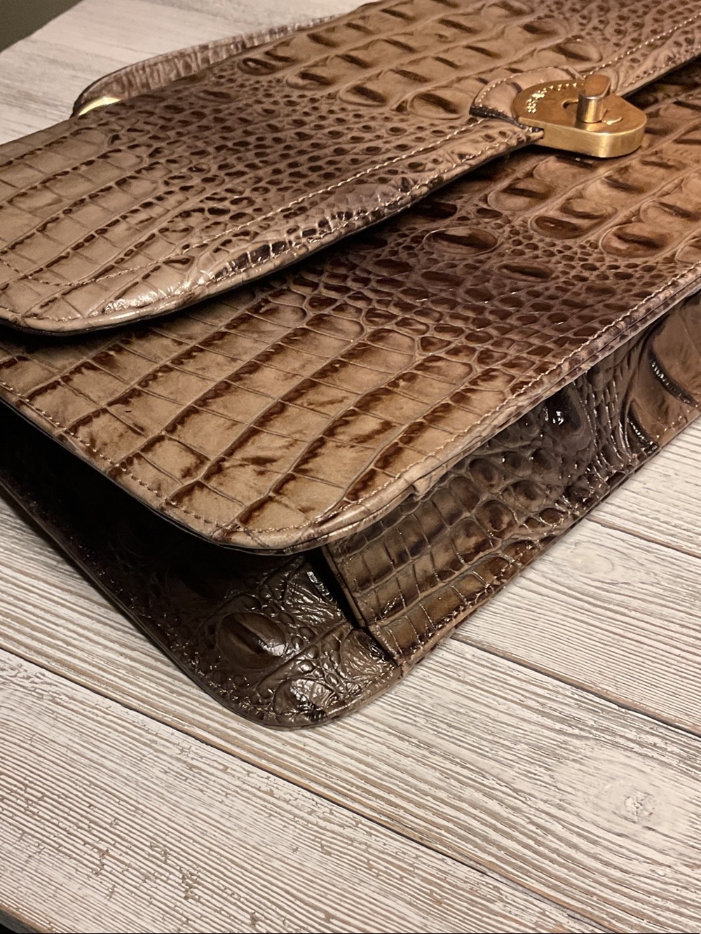 Vintage Brahmin satchel Melbourne taupe and brown crocodile-embossed leather EUC - Picture 8 of 9